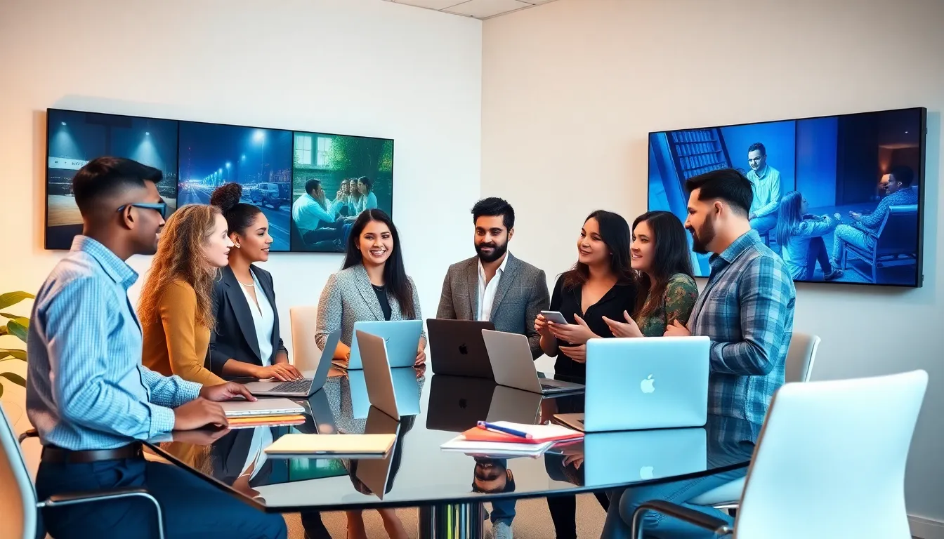 diverse young professionals collaborating in a modern office.